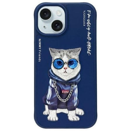 Nimmy Glasses Cool Cat-etui for iPhone 15 - Blå