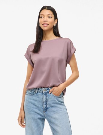 Vila Viellette S/S Satin Top - Noos - Pink - 34