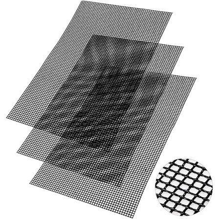 BBQ Grill Mesh Mat Set 3 stk. Non Stick Grill Mesh Genanvendelig Varmebestandig BBQ Teflon Grill Måtter til Grillning af Kød, Grøntsager, Madlavning, 