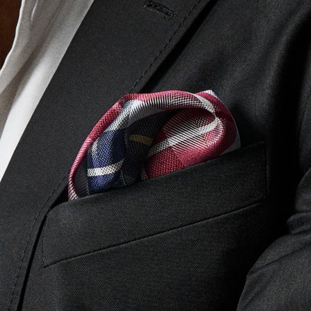 Pañuelo de bolsillo de seda con estampado de CUADROS AZUL Y BURDEOS para hombres - Pañuelos de bolsillo estampados