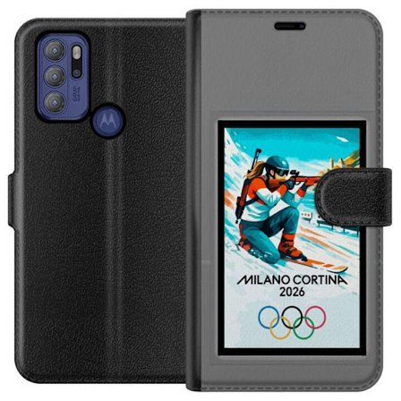 Kompatibelt Lommeboketui til Motorola Moto G60S Retroplakat Cortina Milano 2026 med fjell, vintersportsutøvere, italienske trikolor, Milano-katedralen