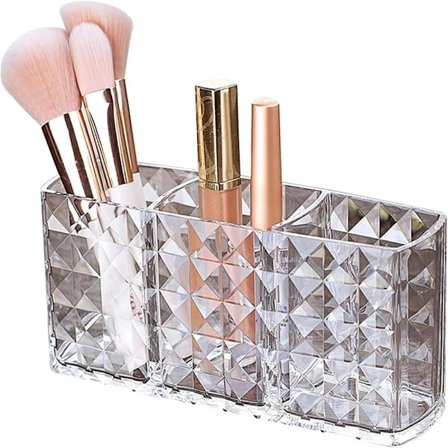 Sminkebørste Oppbevaring Transparent Akryl 3 Rom Børste Organizer Børste Oppbevaringsboks