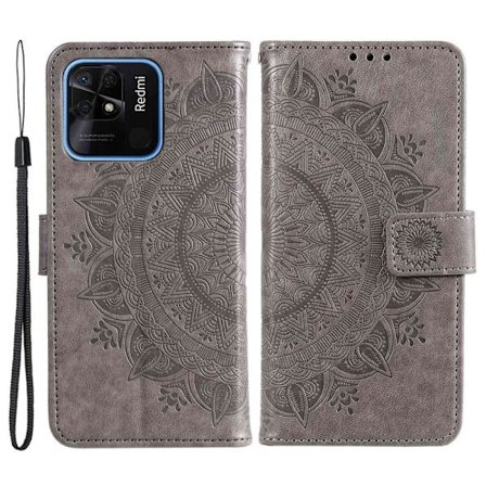 SKALO Xiaomi Redmi 10C Mandala lompakkokotelo - Harmaa