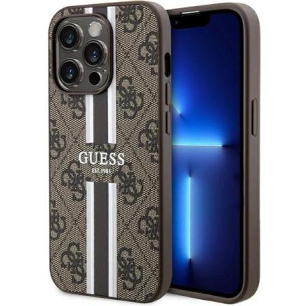 Guess iPhone 15 Pro Cover Magsafe 4G Printed Stripes - Brun