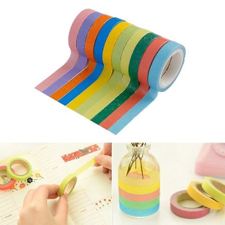 10-pack Färgglada Godis Maskeringstejp Mini Set 8mm Washi Klibbig