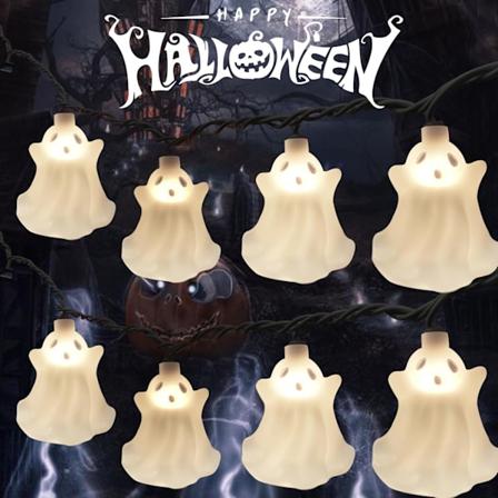 Halloween spøkelseslys, 8,5 fot 10 hvite spøkelseslys Vanntett Halloween dekorasjon lyslenke for utendørs innendørs Halloween fest spøkelse