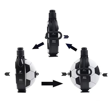 Fotbollsformad vattenflaska för barn, vattenflaska för barn, vattenflaska, hopfällbar vattenkanna i silikon för skola, vandring utomhus inomhussporter