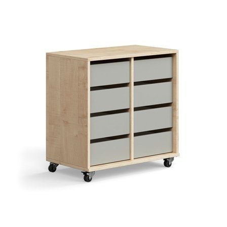 Student storage CASPER, 8 drawers, birch, grey