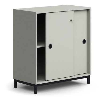 Schiebetürenschrank QBUS, abschließbar, 868x800x400 mm, schwarz, hellgrau