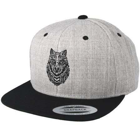 Tattoo Collective - Gris snapback Gorra - Zentangle Wolf Heather Grey/Black Snapback @ Hatstore