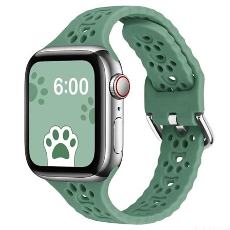 Apple Watch (41 mm) klockarmband i silikon med söt katt-tass - Rosa Grönt