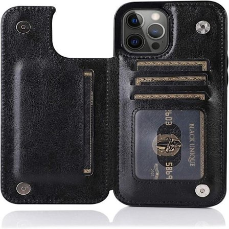 Passer for iPhone 14 Pro Max lommebokdeksel - PU-lærdeksel, med klips, feste og dobbel magnetlås - avansert lommebokdeksel (svart)