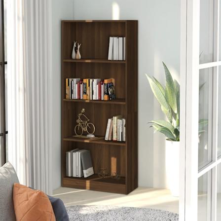 Bokhylla 4 hyllor rökfärgad brun ek 60x24x142cm konstruerat trä
