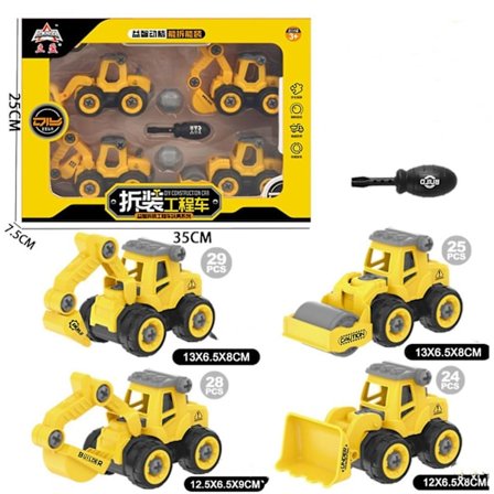 Diy Assembled Toy Car Box Engineering Vehicle Pile Driver Road Roller Bulldozer Excavator Simulation Car