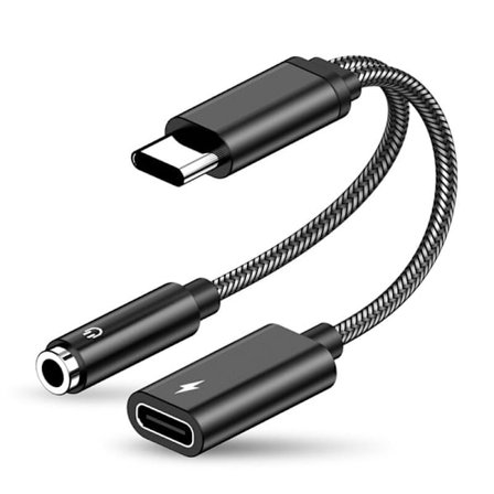 Usb C Hörlursadapter och Laddning, 2 i 1 Usb C till Plugg Adapter Stöder 60W Snabbladdning, Usb C 3.5mm Aux Jack Adapter för Sumsung A53 A33 S22