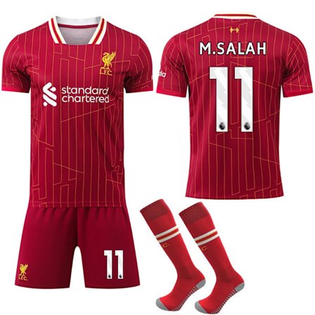 2024-2025 Liverpool FC Hjemmedrakt Barn Voksen Fotballdrakt med Sokker Størrelse 11 M.SALAH Størrelse 11 M.SALAH- Perfekt