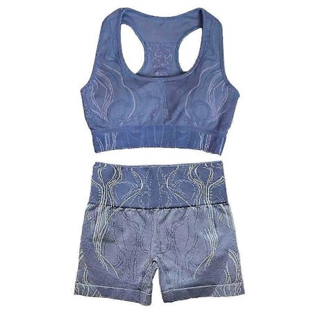 Dame Sømløse Yoga Sæt 2 Dele Træningssæt Kortærmet Cropped Top Med Højtaljede Løbeshorts Sæt Aktivt Tøj, 1965