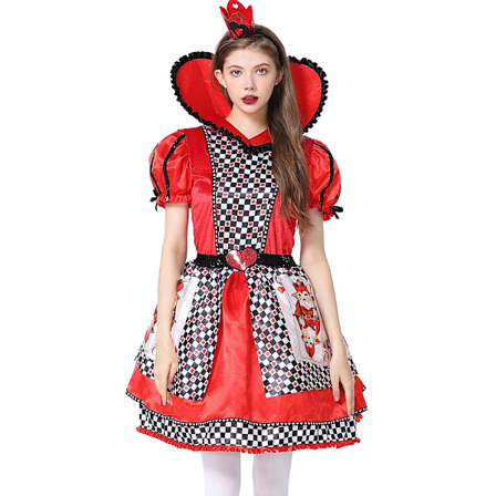 Barn & Voksen Hjerter Dame Alice i Eventyrland Kostume Poker Dronning Rollespil Halloween Maskerade Kostume Sexy Kjole med Hovedbeklædning L-WELLNGS L