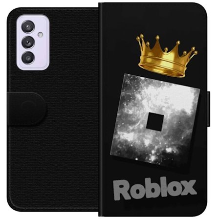 Kompatibel Tegnebogsetui til Samsung Samsung Galaxy A82 5G Minimalistisk sort og sølvfarvet Roblox-symbol med gylden krone og luksuriøs gamer-æstet