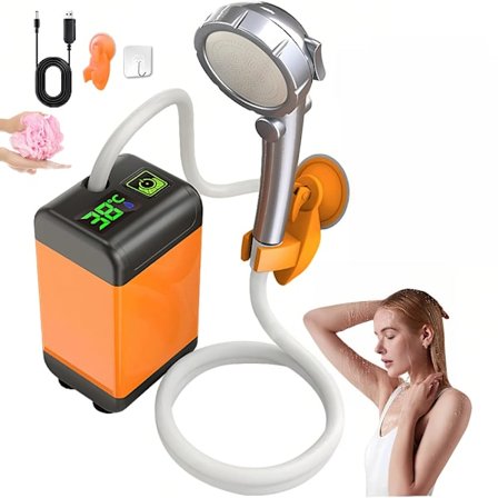 Kannettava retkisuihku, 6000 mAh ladattava retkisuihkupumppu LED-lämpötilanäytöllä ulkoiluun, rannalle, autoon, lemmikeille