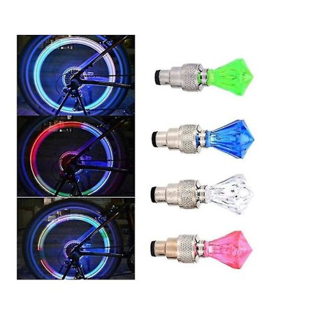 To sykkelhjul lys, pneumatiske ventiler, lys, ledeffekt, belysningstilbehør, sykkel, barn, voksne, diamantjuks. (grønn)