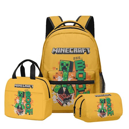 3D Uusi Tuote Minecraft Ala- ja Yläkoulun Reppu Lounaslaukku Kaksikerroksinen Kynälaukku Kolmen Osan Setti