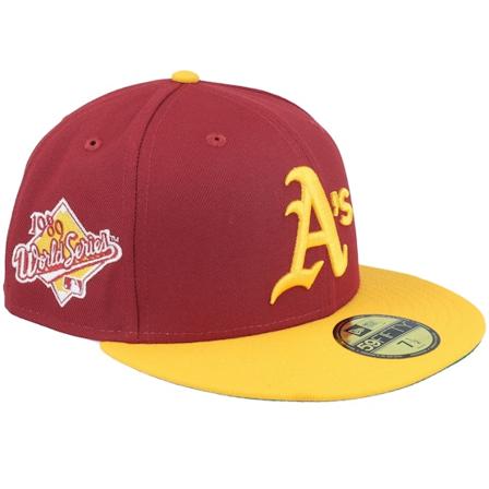 New Era - MLB Červená fitted Kšiltovka - Oakland Athletics Coral 59FIFTY 89 World Series Red/Gold Fitted @ Hatstore