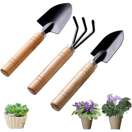 3 stk. Mini hageredskaper, hageredskaper, hageredskapssett, tre