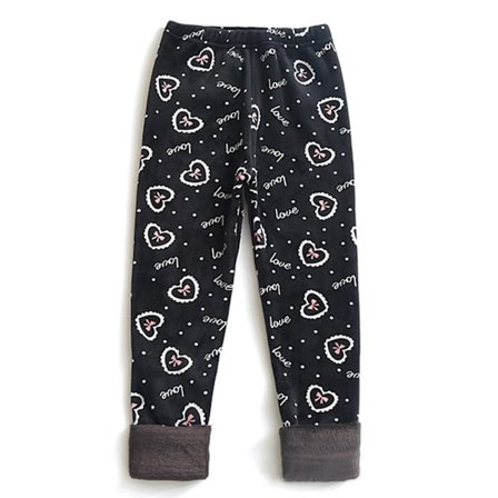 Tyttöjen fleecevuoratut leggingsit söpöillä kuvioilla, slim fit, musta tausta, lämpimät housut syksyyn ja talveen, 140 cm / 55,12 tuumaa