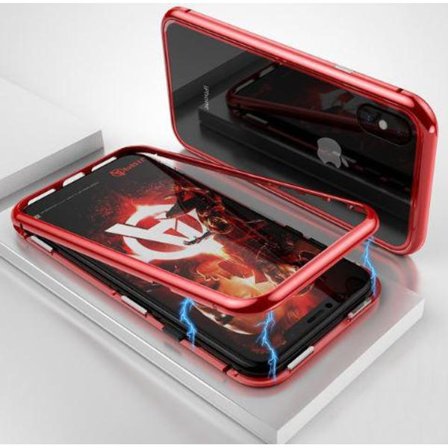 Magnetisk Aluminiummetall med glas för iphone 7/8 röd