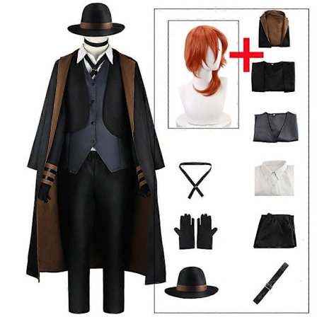 Bungo Stray Dogs Cosplay Nakahara Chuuya Halloween Kostym Anime Kläder Disfraz Vuxen Fantasias Deguisement Garcons Hombre A3 Kostym peruk-FA-