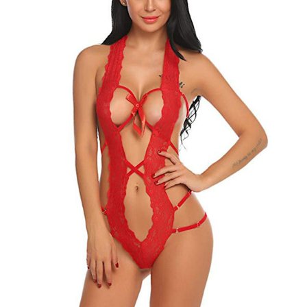 Dame Deep V Halter Lingeri Teddy Ét Stykke Bodysuit Blonde Babydoll