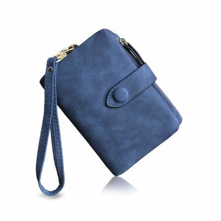 Lille dobbeltsidet læderpung til kvinder Rfid armbånd damer med kortpladser ID vindue lynlås møntlomme blå blå blå