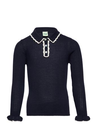 Rib Polo T-shirts Long-sleeved T-shirts Marineblå FUB*Betinget Tilbud