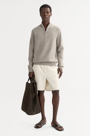 Soft Goat - Men's chunky half zip - Men cashmere sweater - M - Greige