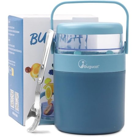 Bugucat yoghurtkopp 570 ml + 150 ml, yoghurt- och frukthållare att ta med lock och sked,