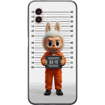 Kompatibelt Mobildeksel til Samsung Samsung Galaxy Xcover6 Pro Søt tegnet kaninfigur i fengselsklær med fangenummer mot bakgrunn med lengdemåling