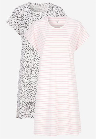 Cellbes of Sweden - Kortärmat nattlinne 2-pack - mönstrad + randig - för damer - 50/52