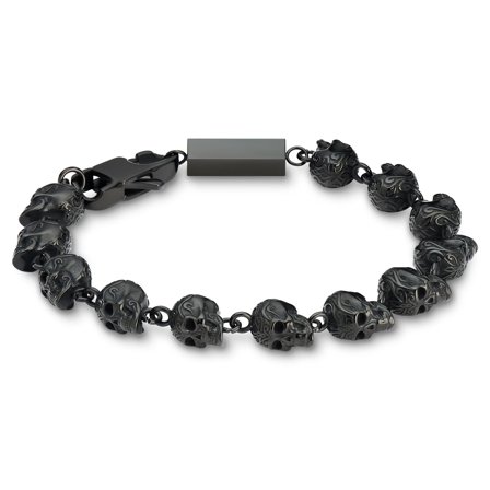 Rico | Pulsera de calaveras de acero inoxidable negro para hombres - Pulseras de acero