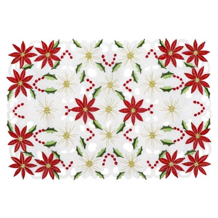 Christmas Holiday Placemats, Embroidered Poinsettia Christmas Table Place Mats for Christmas Dinner Christmas Table Decorations
