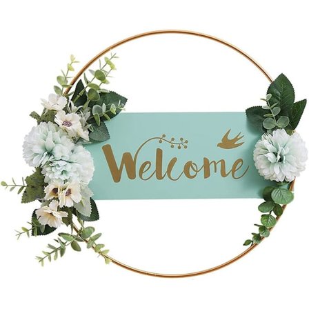 (Grøn) Velkommen Skilt Dørkrans, Metal Velkommen Blomsterkrans, Metal Ring Blomster Velkommen Skilt Dekoration,