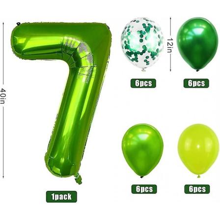7 års fødselsdag Dekorationssæt, 7 år Børns Fødselsdag Dekoration, Grønne Balloner Safari Dyr Folieballoner Til Børneværelse Dekoration Jungle (FMY)
