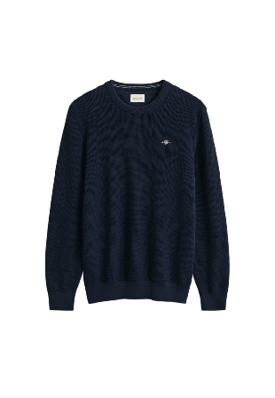 GANT Textured Cotton Crew Neck Sweater Tröjor Herr Blå S