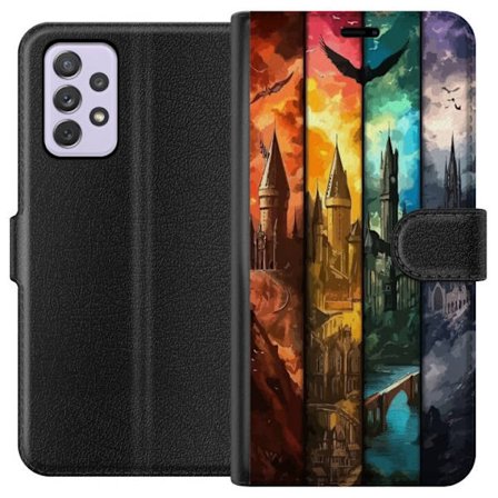 Kompatibel Tegnebogsetui til Samsung Samsung Galaxy A52s 5G Fire magiske slotte i forskellige elementfarver, episk fantasykunst med ild vand luft og m