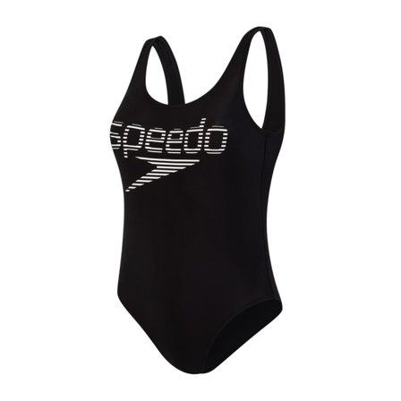 Speedo Stripe Logo Deep U-back Women swimming suits Black 32