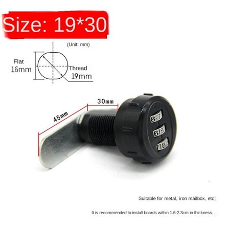 Kodeordslås Kombinationslås SORT 30MM