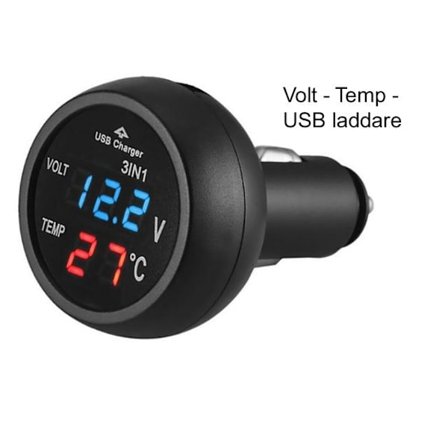 Voltmeter Temp + USB 5v Laddare 4-30v DC Bil Båt Husbil Husvagn