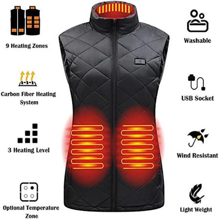 Opvarmet Veste til Kvinder, Varm Damevest med Elektrisk Opvarmning Sort XL Black