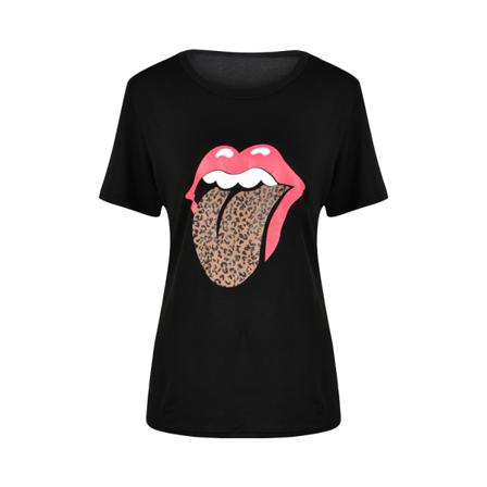 Women Casual Lip Printed T-shirt Summer Short Sleeve T-shirts V