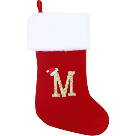 Yksilölliset joulusukat 50 cm Nimikirjain Brodeerattu Kirjain Joulusukka Punainen Sametti Joulu Sukat (M)